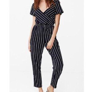 Express Black & White Pin Striped Jumpsuit | size MEDIUM